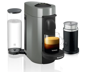 lot 10 image: Nespresso Vertuo Plus Coffee and Espresso Maker by DeLonghi, Grey with Aeroccino Milk Frother