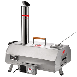 lot 19 image: 12 Stainless Steel Pizza Oven Automatic Rotatable Outdoor Wood Fired Oven with Timer & Thermometer