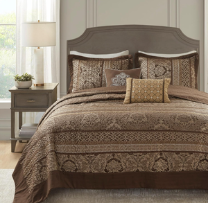 lot 202 image: 5PCS Queen Size Madison Park Bellagio Reversible Quilted Bedspread Set, Solid Reverse Summer Breathable