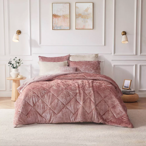 lot 207 image: 4PCS FullQueen Intelligent Design Alyssa Velvet Quilted Diamond Ultra Soft Comforter Set