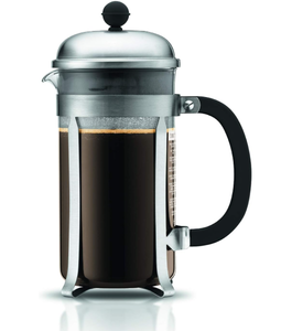 lot 222 image: Bodum 34oz Chambord French Press Coffee Maker, High-Heat Borosilicate Glass, Brushed Stainless Steel