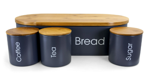 lot 237 image: 4PCS MegaChef Bamboo Kitchen Countertop Metal Bread Basket and Canister Set