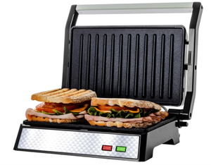 lot 330 image: OVENTE Electric Panini Press Sandwich Maker with Non-Stick Coated Plates, Opens 180 Degrees to Fit Any Type or Size of Food