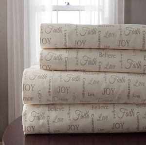 lot 358 image: 4PCS Full Size Inspirational Print Microfiber Sheet Set