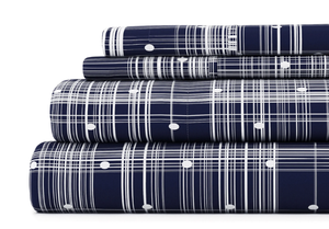 lot 479 image: 4PCS Queen Size Noble Linens Pattern Microfiber Bed Sheets Set, Navy Polka Dot