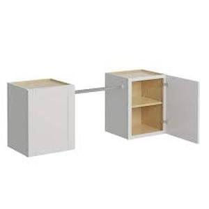 lot 25 image: MILLS PRIDE Greenwich Verona White 23 in. H x 58 in. W x 12 in. D Plywood Laundry Room Wall Cabinet and Pole ext 76 in. w 2 Shelves  Customer Returns See Pictures