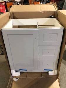 lot 26 image: Glacier Bay Bannister 31 in. Single Sink Pearl Gray Bath Vanity No Sink  Customer Returns See Pictures