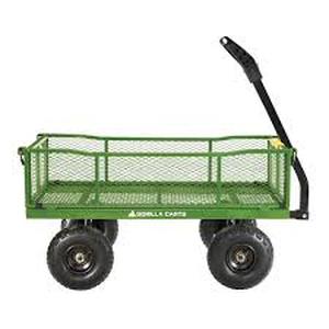 lot 45 image: GORILLA CARTS 4 cu. ft., 900 lbs. Heavy-Duty Steel Utility Garden Cart, 4 cu. ft., 10 in. Pneumatic Tires, 2-in-1 Pull or Tow Handle Customer Returns See Pictures