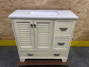 lot 4 image: ALLENROTH LEELAND 36 Vanity with Top and Backsplash (some damage)