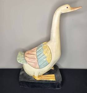 lot 17 image: Vintage Goose Statue with Colorful Wings