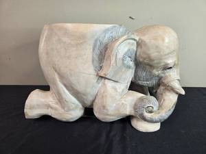 lot 21 image: Hand-Carved Wooden Elephant Figurine