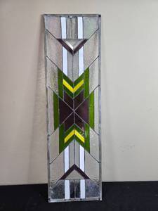 lot 31 image: Decorative Stained Glass Panel with Geometric Design
