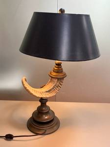 lot 34 image: Unique Antler Table Lamp with Black Shade