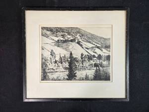 lot 49 image: Framed Landscape Etching Artwork