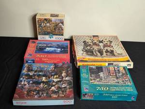 lot 84 image: Collection of 5 Jigsaw Puzzles Various Themes and Piece Counts - complete piece sets unverifiedpuzzle