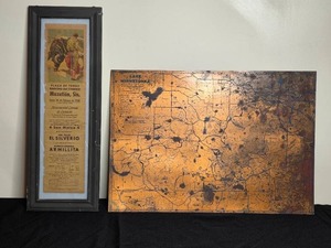 lot 85 image: Framed Vintage Poster and Lake Minnetonka Copper tone Map