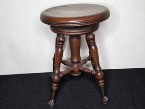lot 87 image: Vintage Wooden Piano Stool with Claw Feet