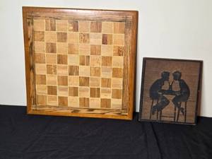 lot 89 image: Vintage Chess Board and Western Red Cedar Silhouette Art