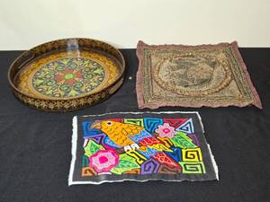 lot 99 image: Collection of Vintage Textiles and Decorative Tray