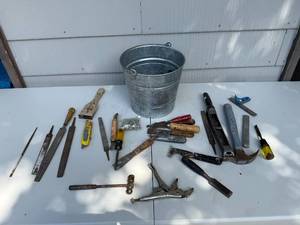 lot 141 image: Collection of Hand Tools and Galvanized Metal Bucket