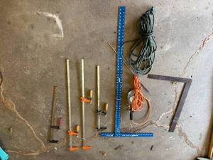 lot 151 image: Assorted Clamps, Rulers, Extension Cords, and Square Set