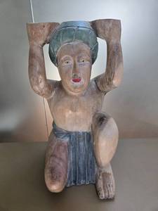 lot 179 image: Vintage Hand-Carved Wooden Statue of a Kneeling Figure