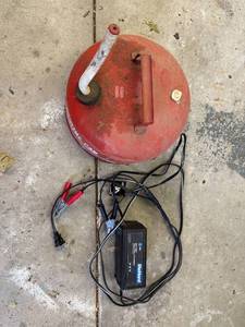 lot 189 image: DieHard 6V12V Battery Charger with 2.5 Gallon Galvanized Gasoline Can