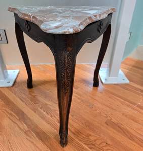 lot 205 image: Antique Marble-Top Wooden Side Table