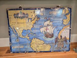 lot 206 image: Antique Ceramic Wall Art Tile Map of the Americas & Atlantic