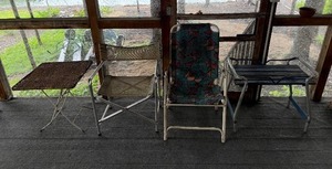 lot 213 image: Set of Vintage Outdoor Chairs and Wicker Side Table
