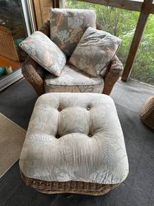 lot 218 image: Wicker Armchair with Ottoman Patio Set