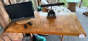lot 221 image: Wooden Dining Table with Parquet Design