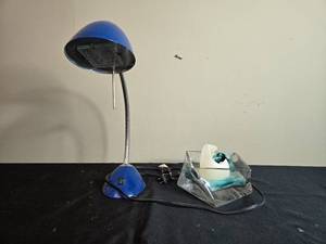 lot 225 image: Adjustable Blue Desk Lamp with Broken Candle