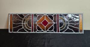 lot 231 image: Stained Glass Geometric Window Panel 28 x 8