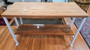 lot 252 image: Butcher Block Kitchen Island with Shelf