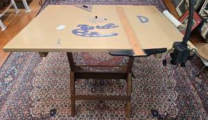 lot 253 image: Vintage Hamilton Drafting Table with French Curves & Accessories