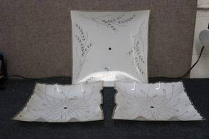 lot 141 image: 3 vintage glass light cover panels...