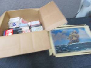 lot 173 image: Box of playing cards and a stack of...