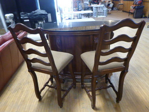 lot 142 image: Ornate Wooden Carved Bar with 2 Bar Stools