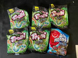 lot 39 image: L4 - Lot of 5 Trolli Sour Electric Crawlers & Airheads Bites Candy