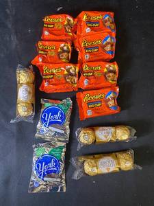 lot 63 image: T4 - Assorted Candy Mix Reeses, Ferrero Rocher, and York Peppermint Patties
