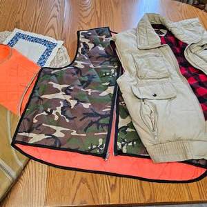 lot 24 image: Assortments of Hunting Vests and JacketCoveralls