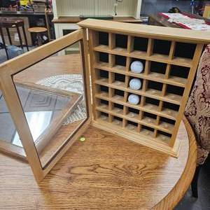 lot 22 image: Golfball Shadow Box and Beautiful Oak Mirror
