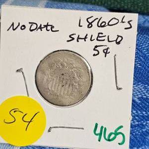 lot 54 image: 5 Cent Sheild Nickel, No Date