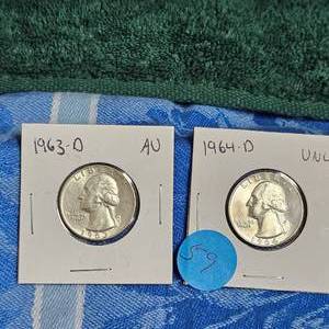 lot 59 image: 1963 and 1964-D, Washington Quarters