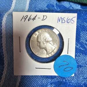 lot 70 image: 1964-D Washington Quarter, MS65