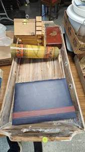 lot 163 image: Wood Coffee Table Tray, Misc, Game Boards, Puzzle and Tea Pot