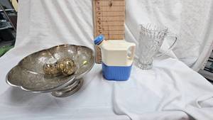 lot 152 image: Refridgerator Pitcher, Crystal Pitcher, Silver Plated Serving Dish