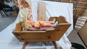lot 145 image: Wood Doll Cradle with Doll as Shown