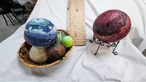 lot 135 image: Decorative Paper Mache Spheres with bowl and Metal Stand